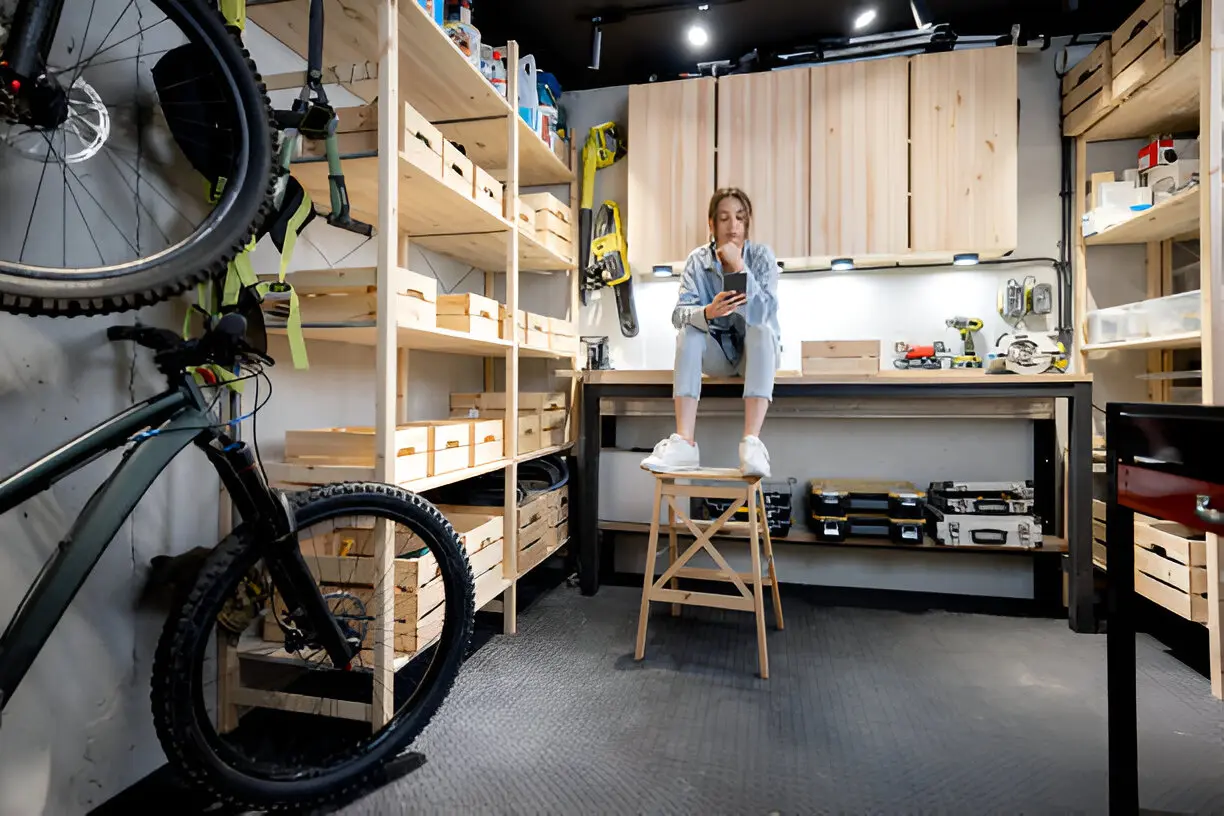 Garage_heating with girl on the phone