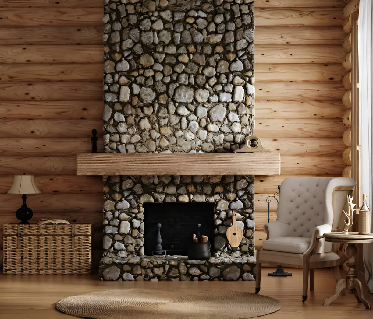 stone fireplace