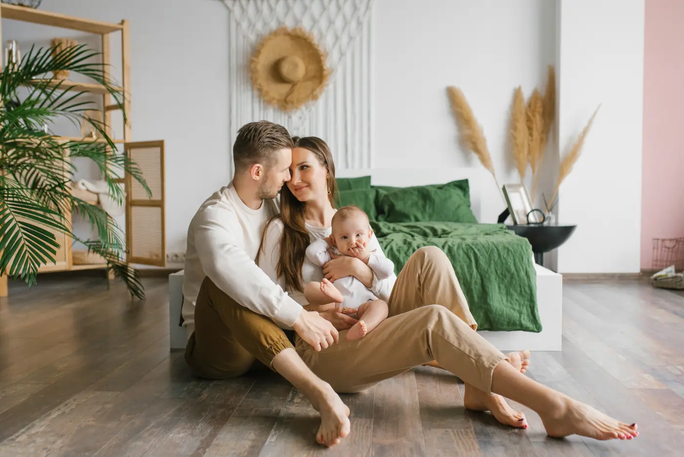 happy couple with baby