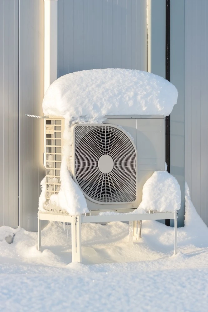 heat pump covered with snow