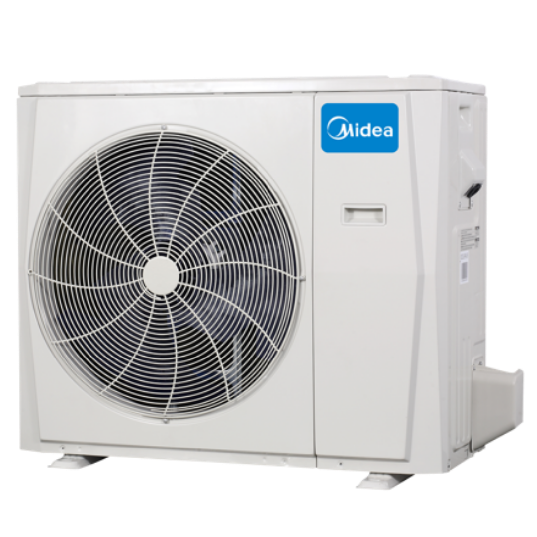 High-efficiency heat pump outdoor unit installed at residential home